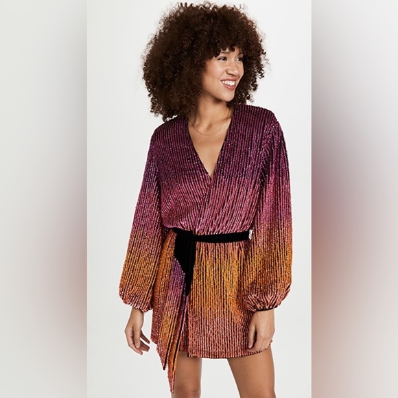 RETROFETE GABRIELLE SEQUIN OMBRE ROBE MINI DRESS WITH SLEEVES SIZE XL - Picture 7 of 16